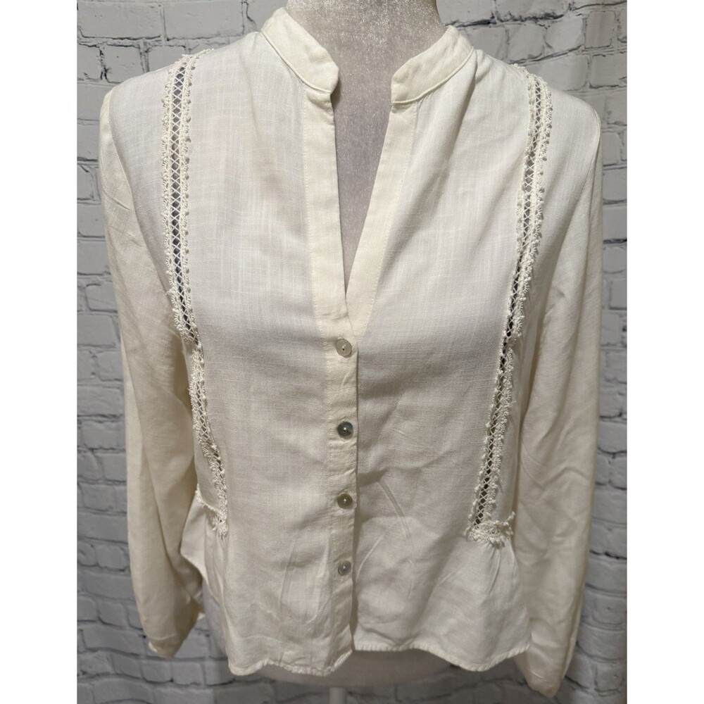 Zara Cream Long Sleeve Front Button Blouse Size Small